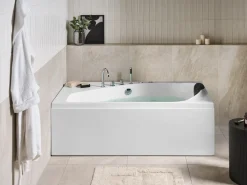 Outlet Wanna narożna z hydromasażem LED CAURA Prawostronny 175 x 80 cm Biały Wanny Z Hydromasażem|Wszystkie Wanny