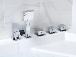 Online Wanna narożna z hydromasażem LED TAMULA 148 x 66 cm Biały Wszystkie Wanny|Wanny Z Hydromasażem