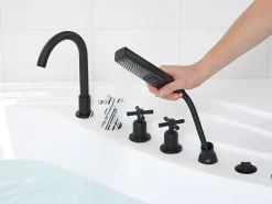 Outlet Wanna narożna z hydromasażem LED MANRESA Wbudowany głośnik Bluetooth 225 x 160 cm Biały Wszystkie Wanny|Wanny Z Hydromasażem