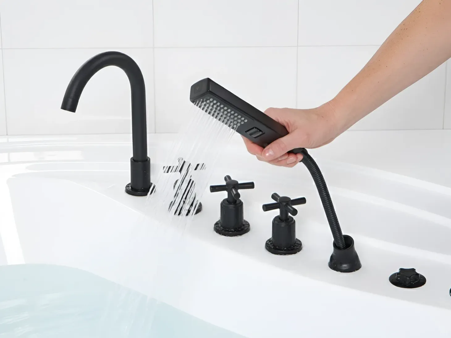 Outlet Wanna narożna z hydromasażem LED MANRESA Wbudowany głośnik Bluetooth 225 x 160 cm Biały Wszystkie Wanny|Wanny Z Hydromasażem