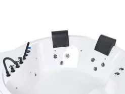 Outlet Wanna narożna z hydromasażem LED MANRESA Wbudowany głośnik Bluetooth 225 x 160 cm Biały Wszystkie Wanny|Wanny Z Hydromasażem