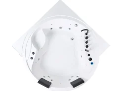 Outlet Wanna narożna z hydromasażem LED MANRESA Wbudowany głośnik Bluetooth 225 x 160 cm Biały Wszystkie Wanny|Wanny Z Hydromasażem