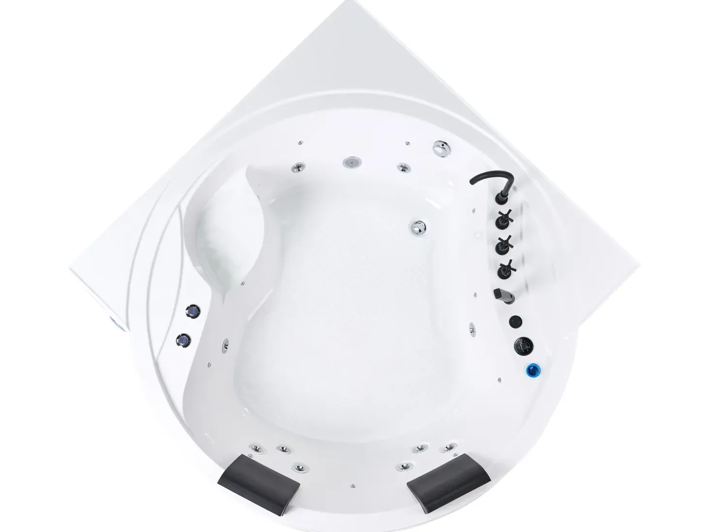 Outlet Wanna narożna z hydromasażem LED MANRESA Wbudowany głośnik Bluetooth 225 x 160 cm Biały Wszystkie Wanny|Wanny Z Hydromasażem