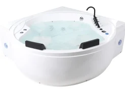 Outlet Wanna narożna z hydromasażem LED MANRESA Wbudowany głośnik Bluetooth 225 x 160 cm Biały Wszystkie Wanny|Wanny Z Hydromasażem