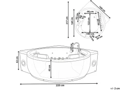 Outlet Wanna narożna z hydromasażem LED MANRESA Wbudowany głośnik Bluetooth 225 x 160 cm Biały Wszystkie Wanny|Wanny Z Hydromasażem
