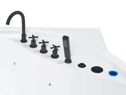 Outlet Wanna narożna z hydromasażem LED MANRESA Wbudowany głośnik Bluetooth 225 x 160 cm Biały Wszystkie Wanny|Wanny Z Hydromasażem