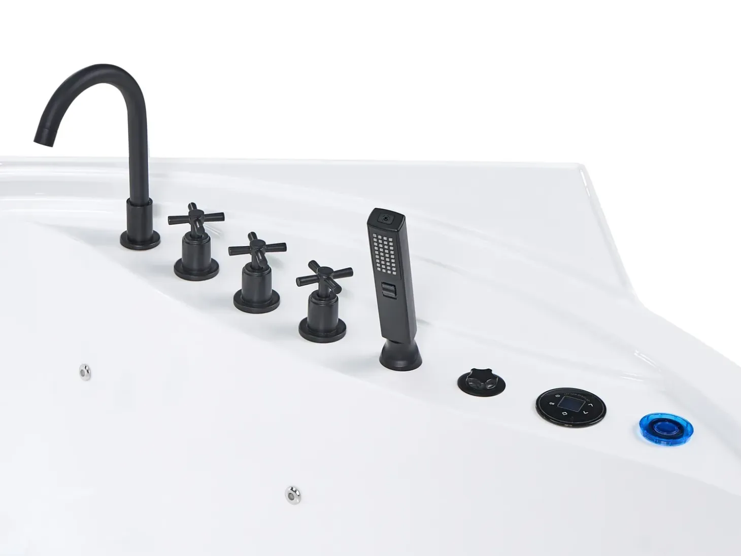 Outlet Wanna narożna z hydromasażem LED MANRESA Wbudowany głośnik Bluetooth 225 x 160 cm Biały Wszystkie Wanny|Wanny Z Hydromasażem