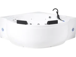 Outlet Wanna narożna z hydromasażem LED MANRESA Wbudowany głośnik Bluetooth 225 x 160 cm Biały Wszystkie Wanny|Wanny Z Hydromasażem