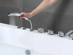 New Wanna narożna z hydromasażem LED POZUELOS 170 x 90 cm Biały Wanny Z Hydromasażem|Wszystkie Wanny