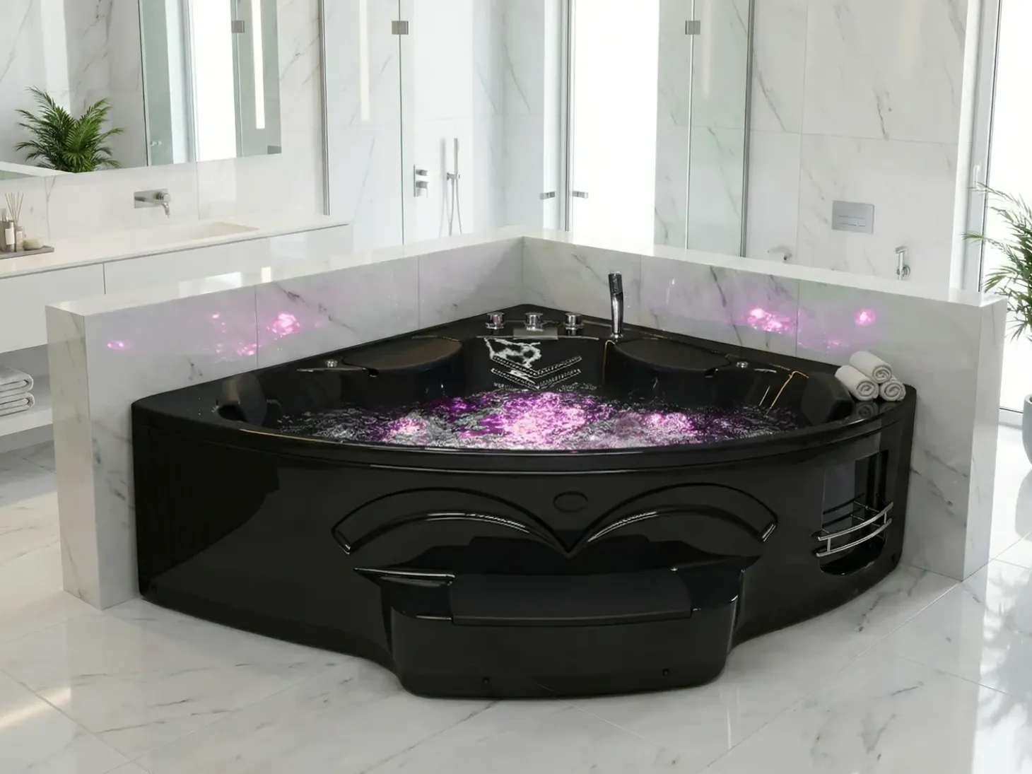Discount Wanna narożna z hydromasażem LED CUYABENO 211 x 150 cm Wanny Z Hydromasażem|Wszystkie Wanny