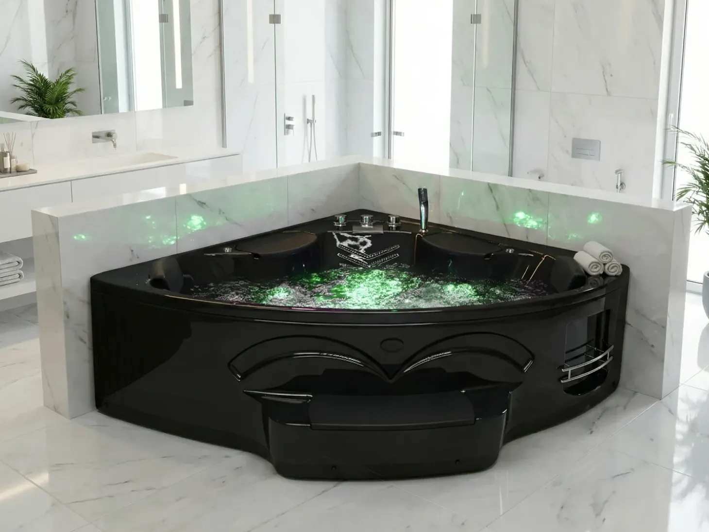 Discount Wanna narożna z hydromasażem LED CUYABENO 211 x 150 cm Wanny Z Hydromasażem|Wszystkie Wanny