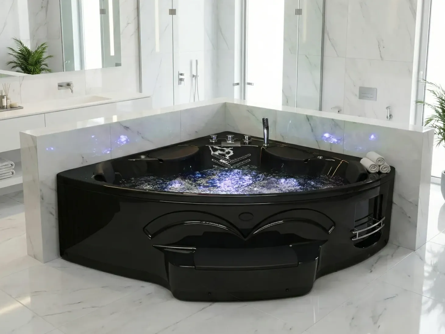 Discount Wanna narożna z hydromasażem LED CUYABENO 211 x 150 cm Wanny Z Hydromasażem|Wszystkie Wanny