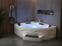 New Wanna narożna z hydromasażem LED CUYABENO 211 x 150 cm Wanny Z Hydromasażem|Wszystkie Wanny