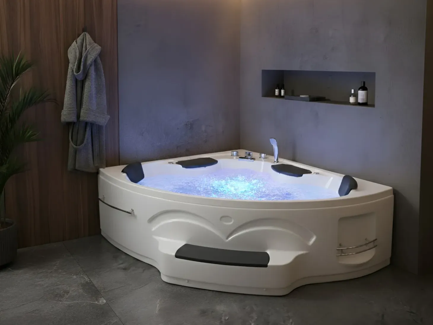 New Wanna narożna z hydromasażem LED CUYABENO 211 x 150 cm Wanny Z Hydromasażem|Wszystkie Wanny