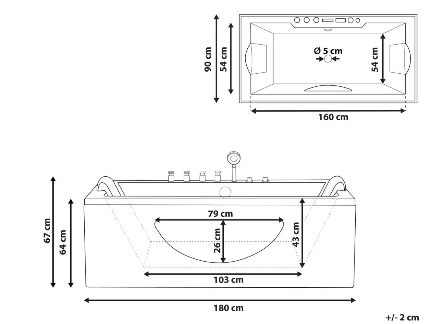 Discount Wanna narożna z hydromasażem LED HAWES 180 x 90 cm Wanny Z Hydromasażem|Wszystkie Wanny