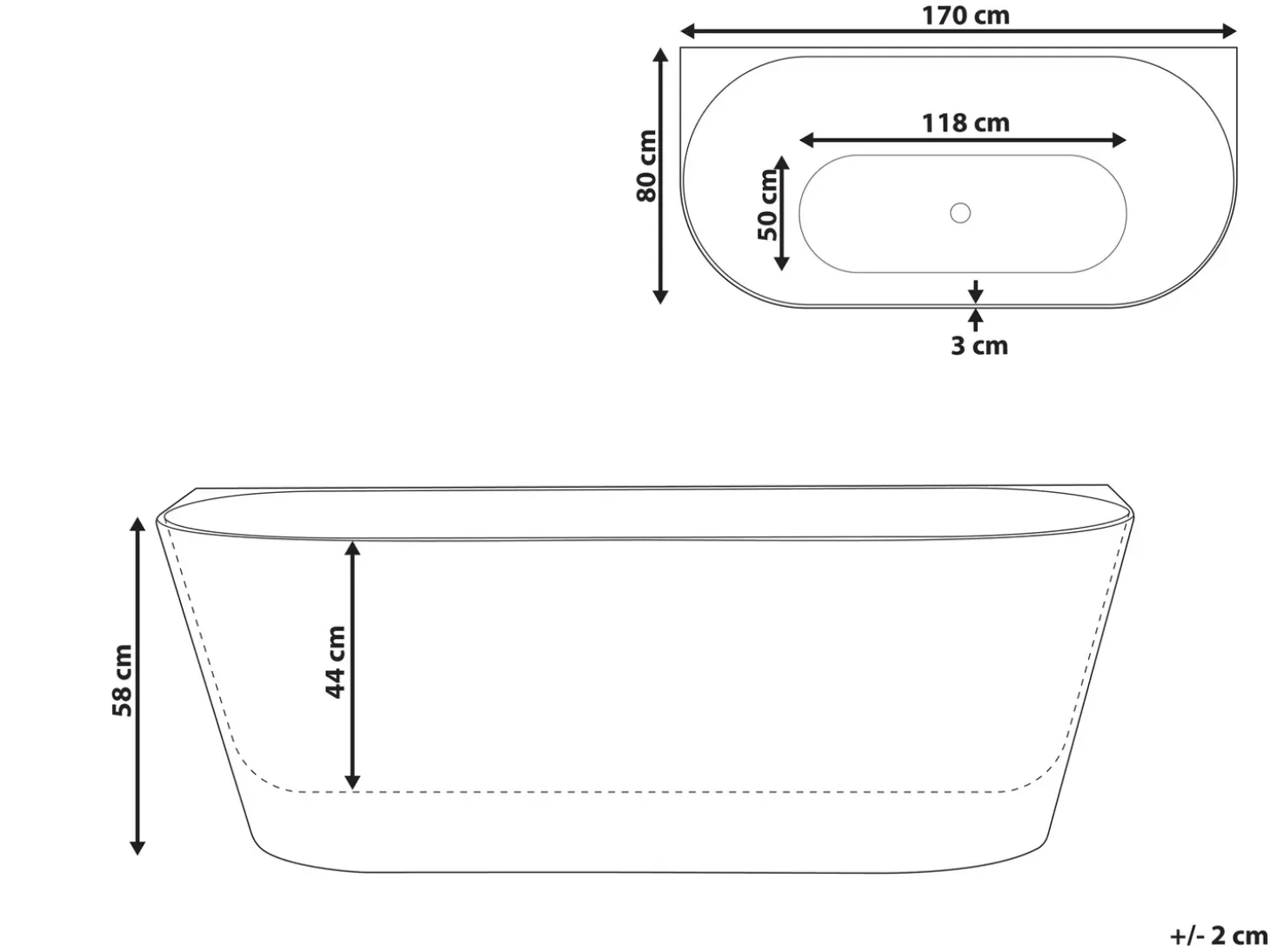 Outlet Wanna RENACA 170 x 79 cm Wanny Przyścienne|Wszystkie Wanny