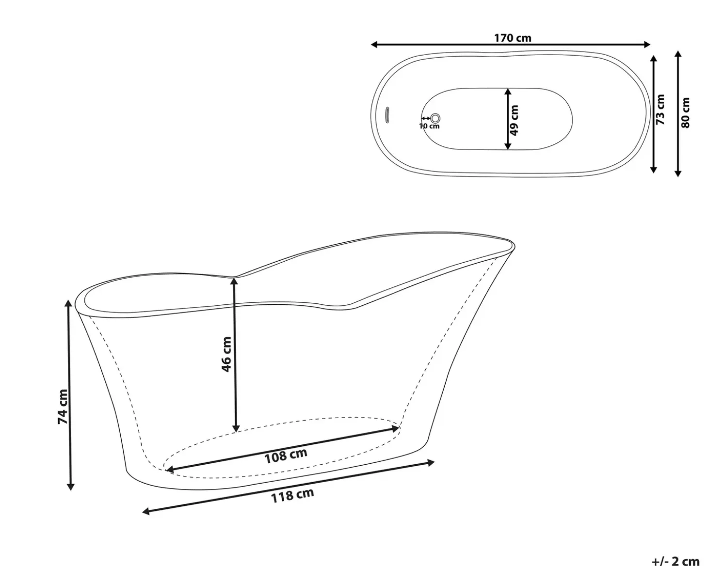 Outlet Wanna wolnostojąca DULCINA 170 x 80 cm Biały Wanny Wolnostojące|Wszystkie Wanny