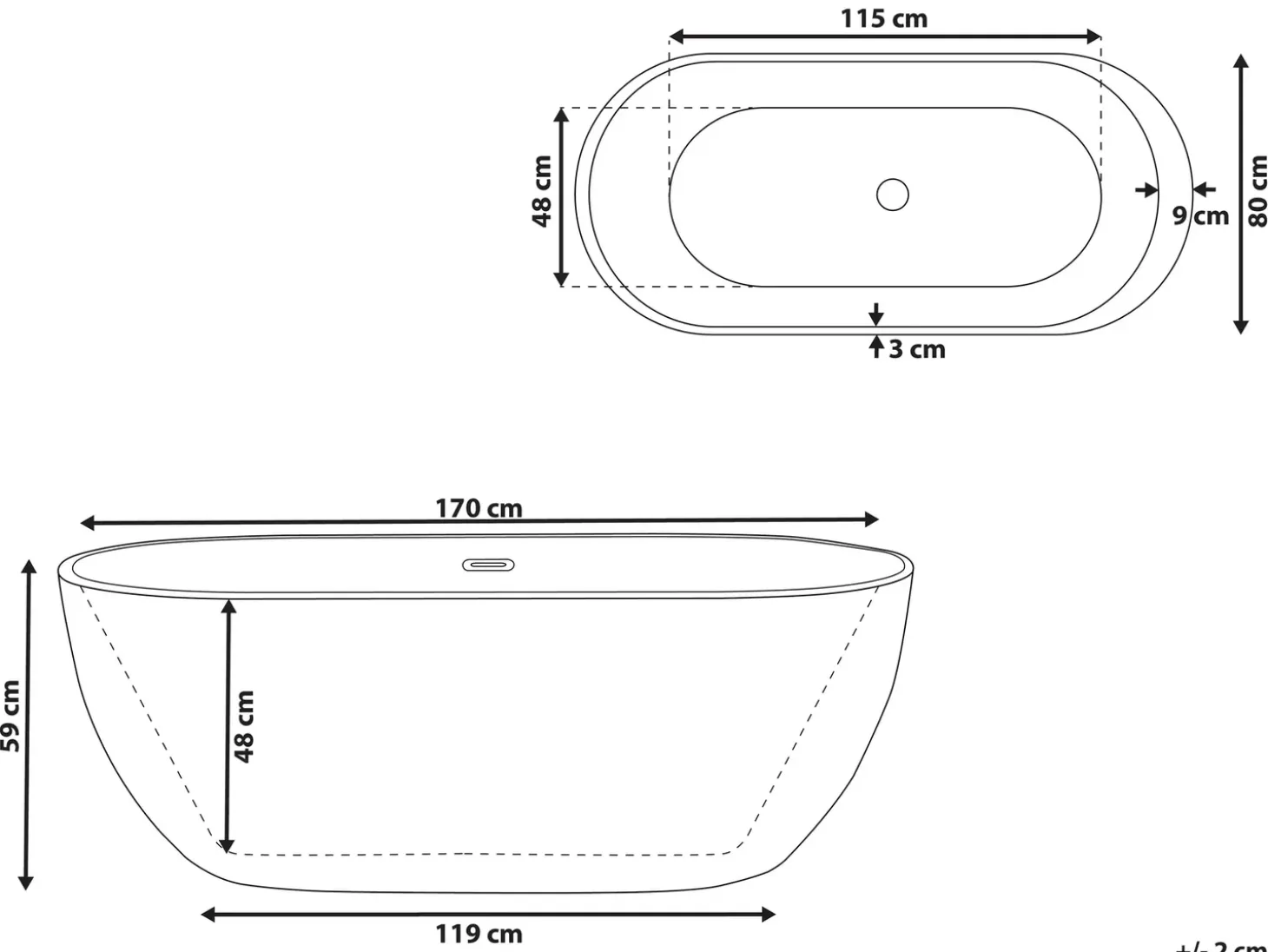 Online Wanna wolnostojąca LED z hydromasażem NEVIS 170 x 80 cm Czarny Wanny Wolnostojące|Wanny Z Hydromasażem