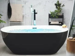 Online Wanna wolnostojąca LED z hydromasażem NEVIS 170 x 80 cm Czarny Wanny Wolnostojące|Wanny Z Hydromasażem