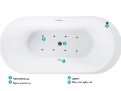 Online Wanna wolnostojąca LED z hydromasażem NEVIS 170 x 80 cm Czarny Wanny Wolnostojące|Wanny Z Hydromasażem