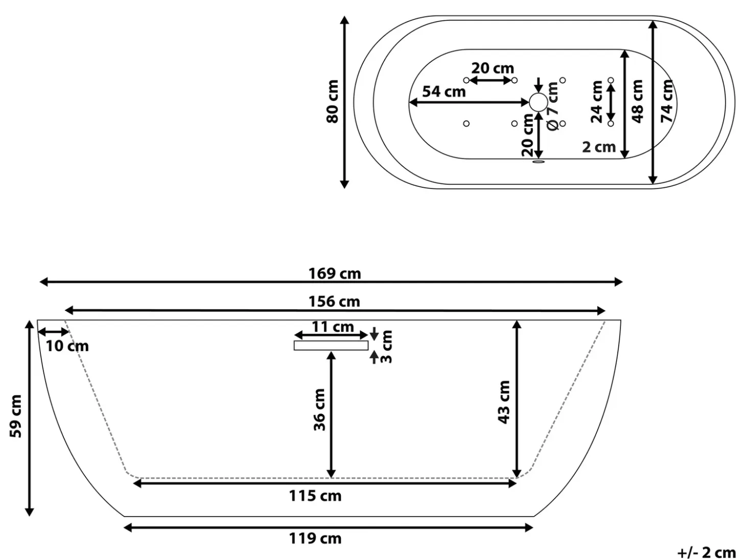 Sale NEVIS 170 x 80 cm Wanny Wolnostojące|Wanny Z Hydromasażem