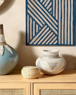 Wazon dekoracyjny ASAHAN Rattan 22 cm Naturalny