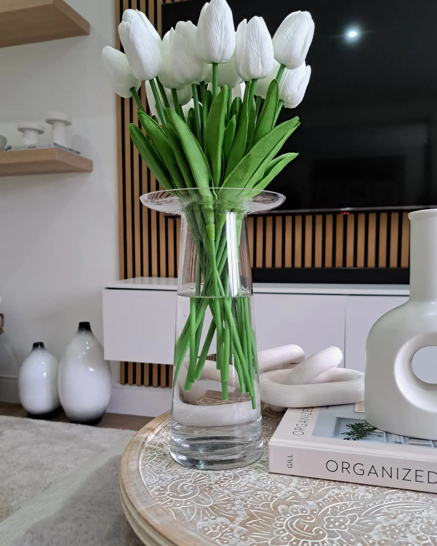Wazon dekoracyjny BAEZA Ceramika 36 cm Biały