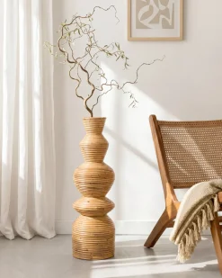 Wazon dekoracyjny NUORO Rattan 70 cm Naturalny