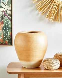 Wazon dekoracyjny SKIONE Ceramika 34 cm Jasnobrązowy