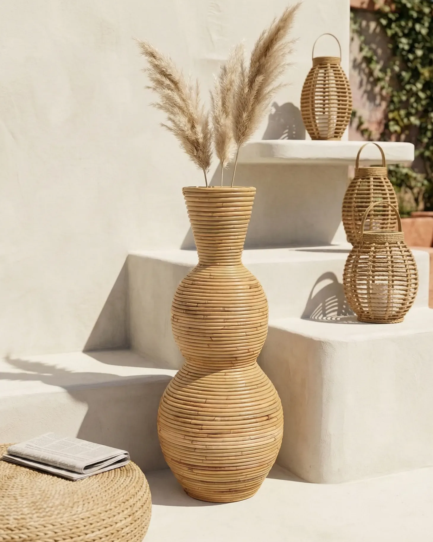 Wazon dekoracyjny SYMI Rattan 70 cm Naturalny