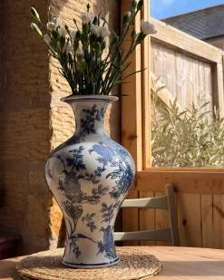 Wazon na kwiaty BERGA Porcelana 36 cm Biały/ niebieski