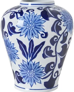 Wazon na kwiaty GIRONA Porcelana 35 cm Biały/ niebieski