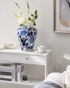 Wazon na kwiaty GIRONA Porcelana 35 cm Biały/ niebieski