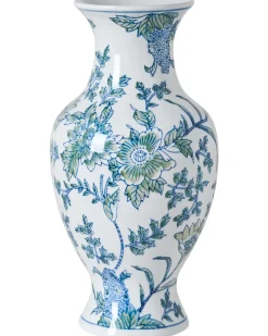Wazon na kwiaty LLANES Porcelana 36 cm Biały/ niebieski