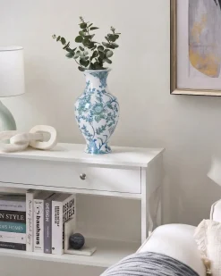 Wazon na kwiaty LLANES Porcelana 36 cm Biały/ niebieski