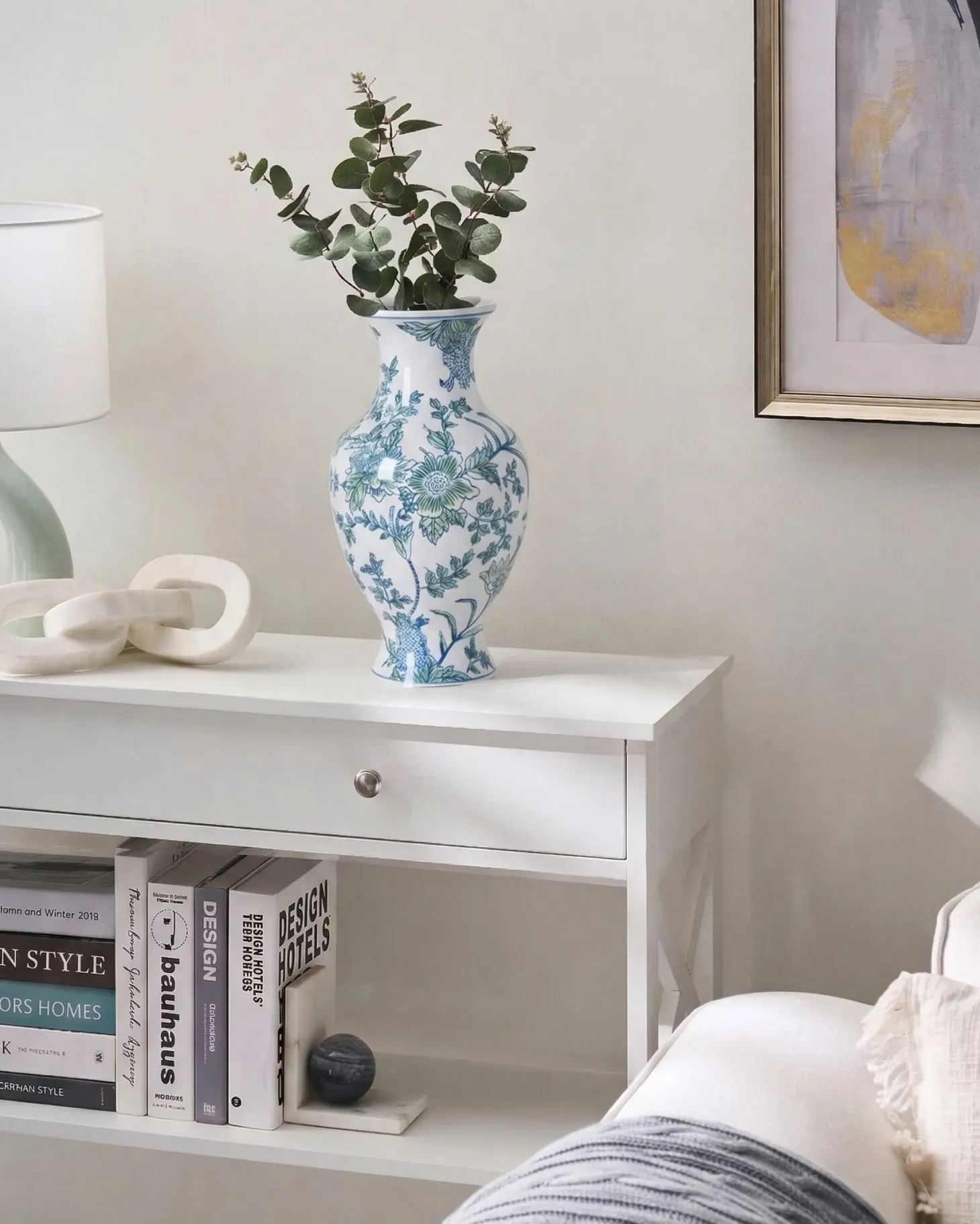 Wazon na kwiaty LLANES Porcelana 36 cm Biały/ niebieski