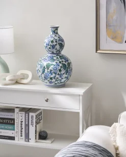 Wazon na kwiaty MOSTOLES Porcelana 45 cm Biały/ niebieski