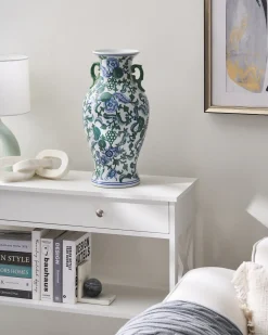 Wazon na kwiaty SEGOWIA Porcelana 47 cm Biały/ niebieski