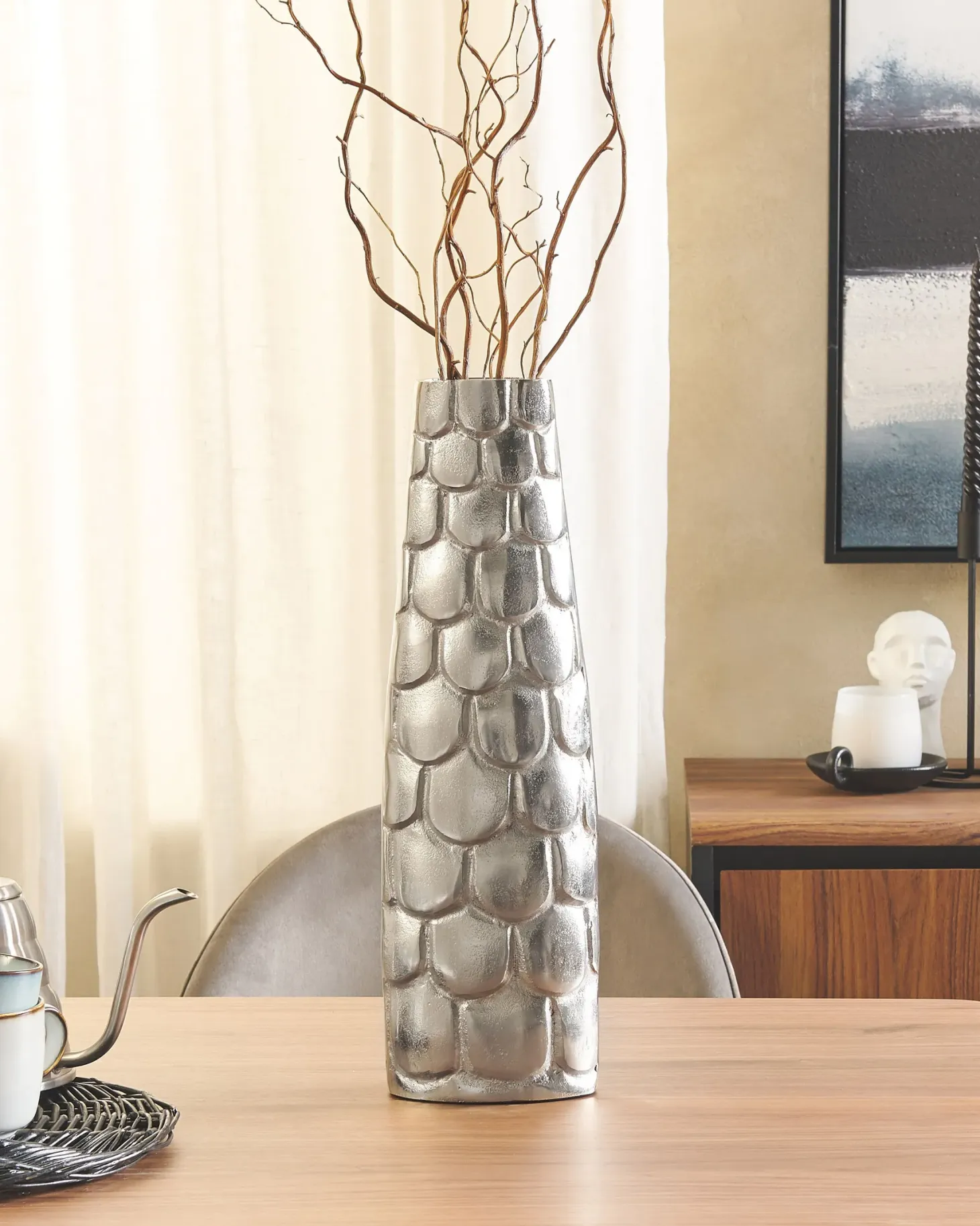 Wazon na kwiaty SUKHOTHAI Metal 47 cm Srebrny