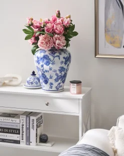 Wazon z pokrywką ALFARO Porcelana 46 cm Biały/ niebieski