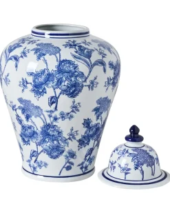 Wazon z pokrywką ALFARO Porcelana 46 cm Biały/ niebieski