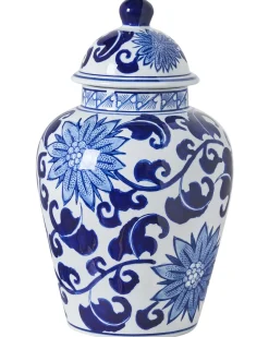 Wazon z pokrywką CUENCA Porcelana 36 cm Biały/ niebieski