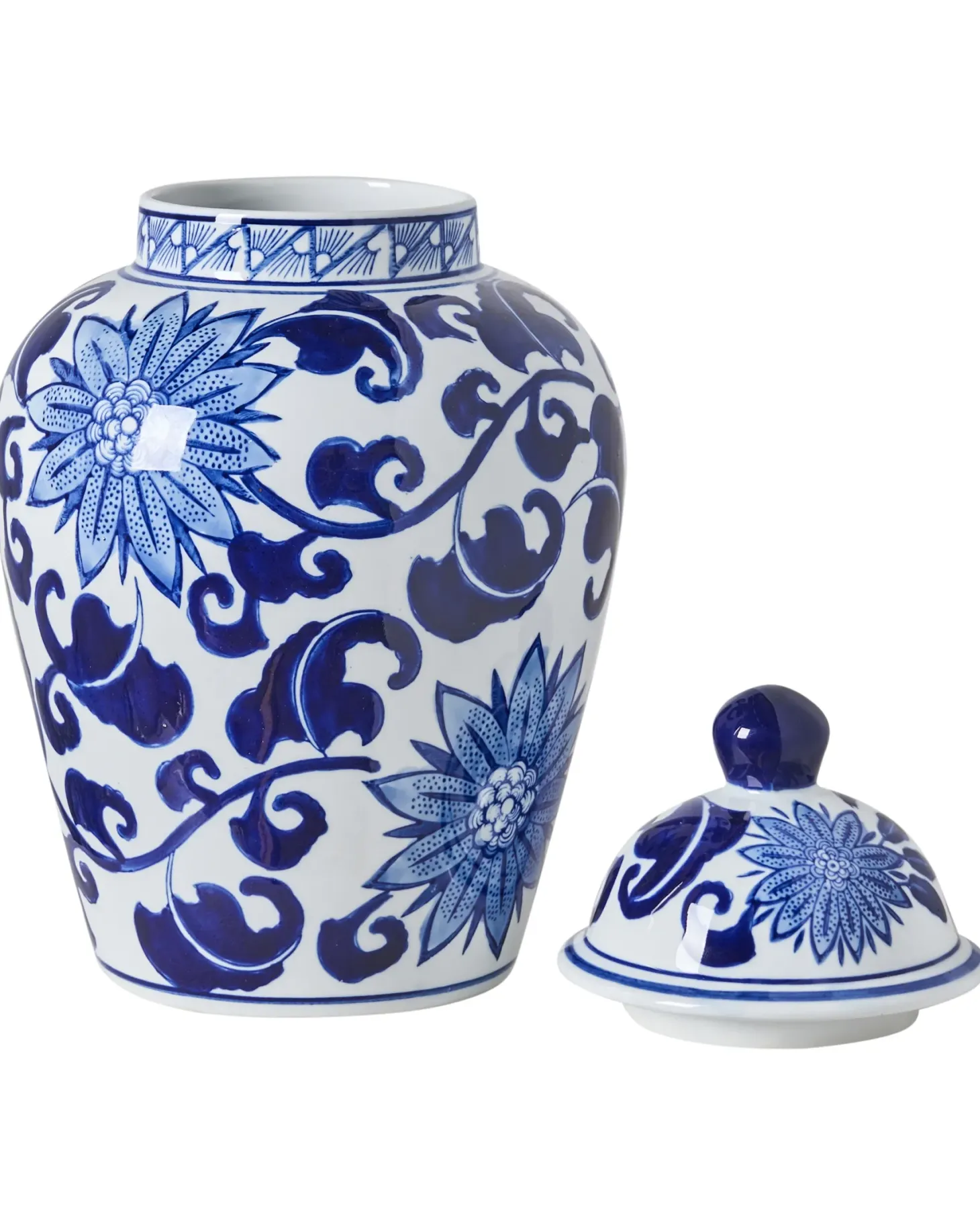 Wazon z pokrywką CUENCA Porcelana 36 cm Biały/ niebieski