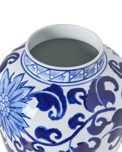 Wazon z pokrywką CUENCA Porcelana 36 cm Biały/ niebieski