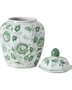 Wazon z pokrywką FERROL Porcelana 29 cm Biały/ zielony