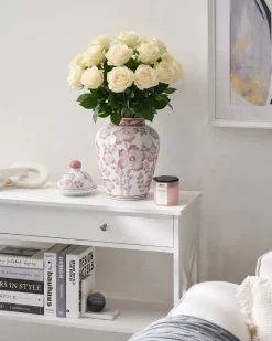 Wazon z pokrywką MOGUER Porcelana 36 cm Czerwony/ biały