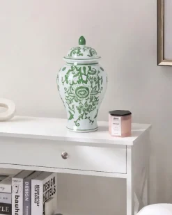 Wazon z pokrywką MONDRAGON Porcelana 37 cm Biały/ zielony