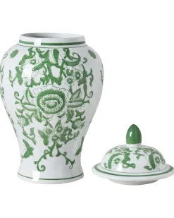 Wazon z pokrywką MONDRAGON Porcelana 37 cm Biały/ zielony
