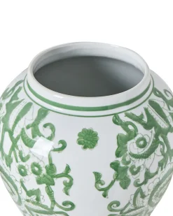 Wazon z pokrywką MONDRAGON Porcelana 37 cm Biały/ zielony
