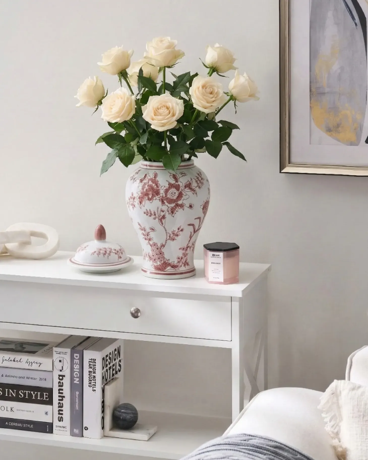 Wazon z pokrywką SEWILLA Porcelana 38 cm Czerwony/ biały